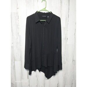 H by Halston Button Asymmetric Hem Shirt Sz Large Black Long Sleeve Women